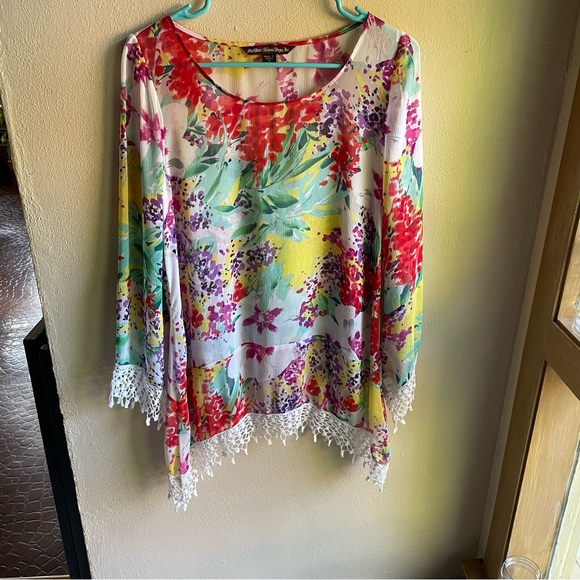 Sienna Rose Floral Bohemian Top/ Swim Cover-up. Green, Purple, Red. Size Small - Picture 2 of 10